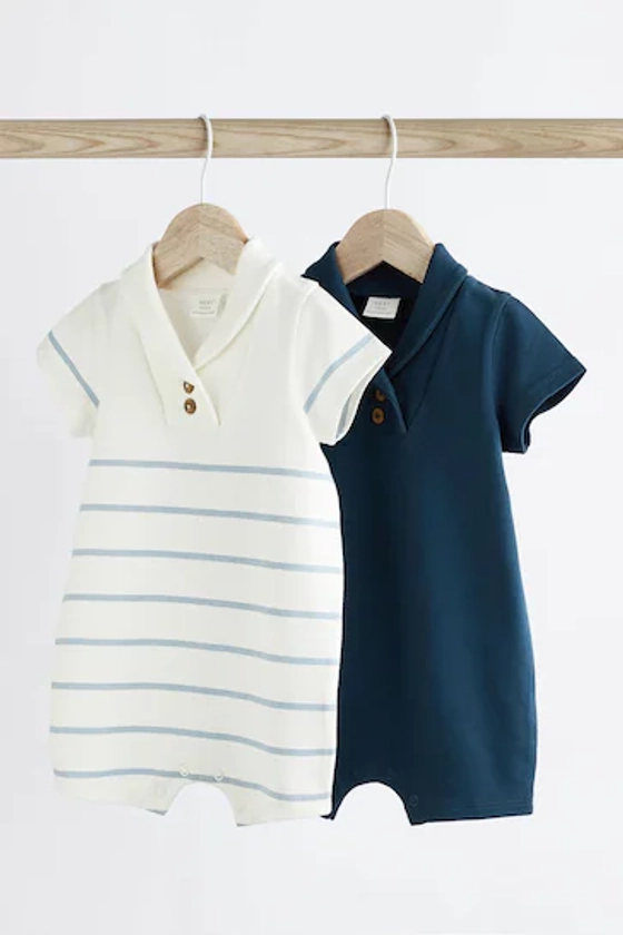 Buy Blue Stripe Collar Jersey Rompers 2 Pack from the Next UK online shop