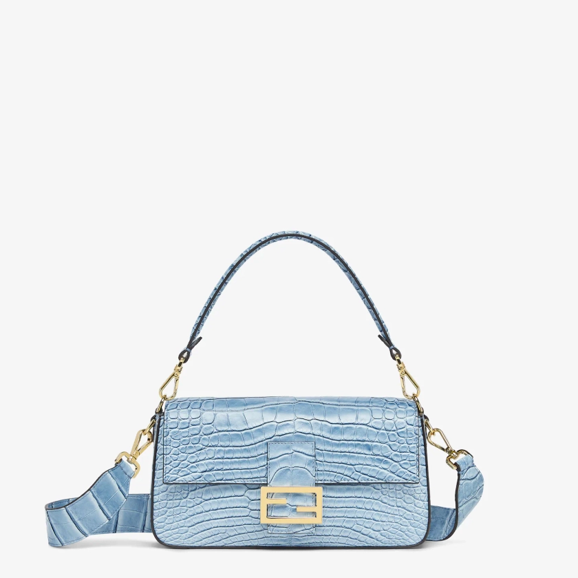 Baguette - Light blue Selleria bag with 612 hand-sewn topstitches | Fendi