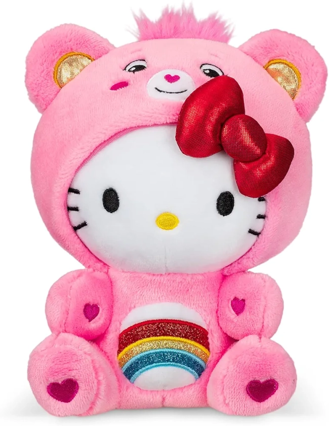 Care Bears - Hello Kitty Vestida como Cheer Bear de 23 cm, felpa, de tamaño Divertido, Suave y abrazable - Bueno para niñas y niños, empleados, coleccionistas, a Partir de 4 años