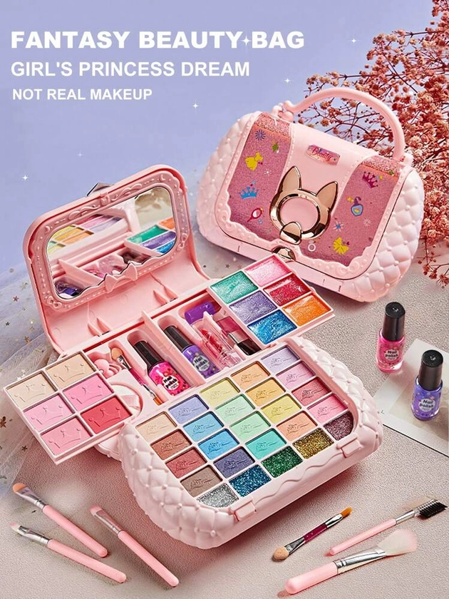 Kids Makeup Toys For Girls - Girls Makeup Bag, Plastic Makeup Set, Princess Makeup Case, Birthday Gift Toys For Girls 4 5 6 7 8 9 10 Years Old (Color & Placement Random)Skincare Kids,Make Up Toy,Make Up Gift Set