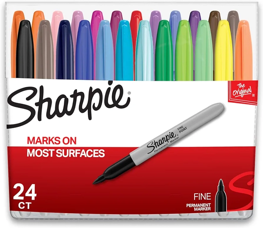 Sharpie 75846 Fine Point Permanent Marker, Assorted Colors, 24-Pack