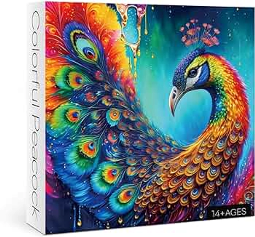 Peacock Puzzle 1000 Piece Puzzle for Adults, Colorful Peafowl Jigsaw Puzzles Beautiful Bird Art Puzzle, Funny Rainbow Animal Puzzle As Home Decor