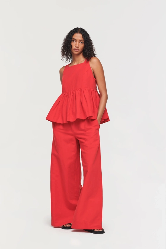 Palm | Peplum Top in Red | ALIGNE