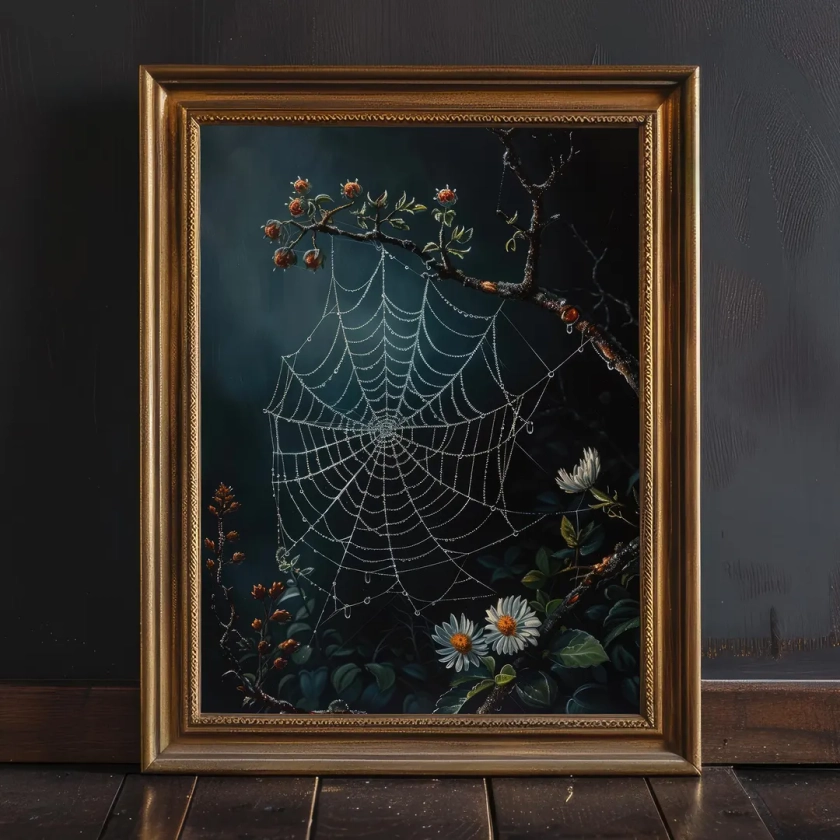 Spider Web Dark Forestcore Print, Dark Cottagecore Botanical Wall Art, Moody Oil Painting, Dark Academia Decor, Gothic Physical Artwork - Etsy Japan