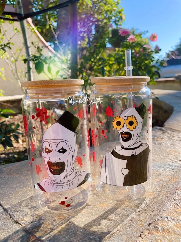 Horror Clown Glass | Horror Icon, Horror Fan, Scary Movie, Clowns, Tumbler, Glass Can, Coffee Cup, Water Cup