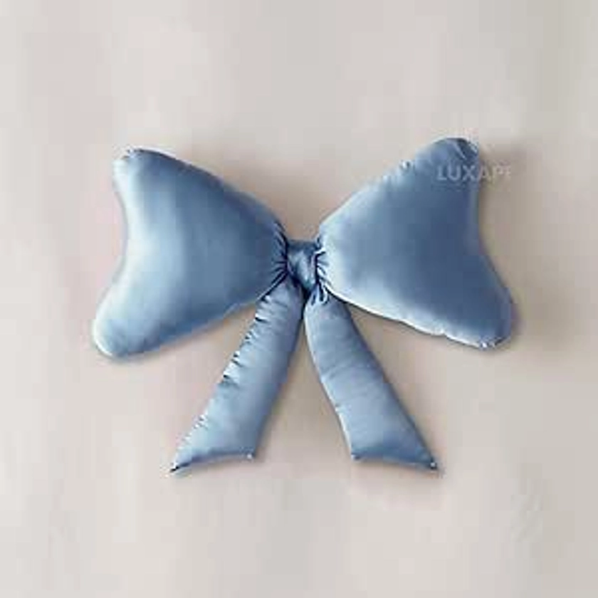 Amazon.com: Luxape Bow Pillow - Big bow throw pillow - Bow shaped pillow - Silky satin - coquette decor - Bow room decor - Blue bow pillow - bow nursery decor - Blue room decor : Home & Kitchen