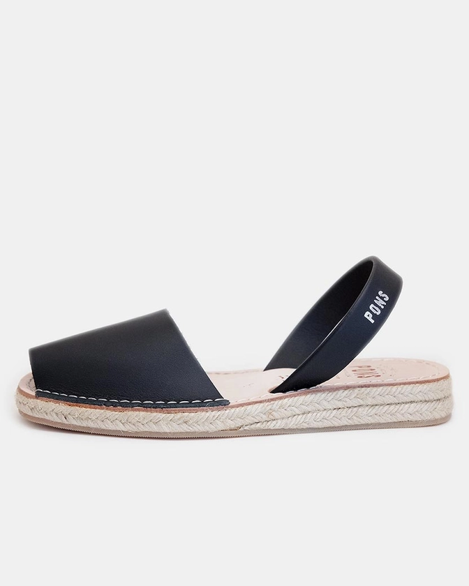 Pons Classic Espadrille Black Avarca Sandals in Natural Leather for Women