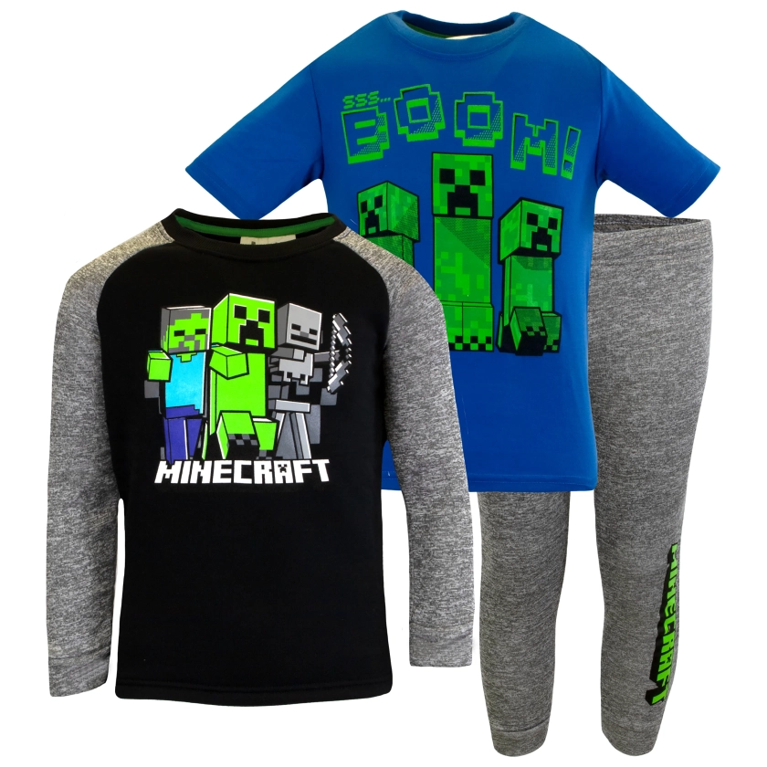 Minecraft Boys 3 Piece Fleece Pants Sets, Minecraft Pullover Hoodie, T-Shirt, and Pants 3-Pack Bundle Set for Boys (Black/Blue, Sizes 4-8) - Walmart.com