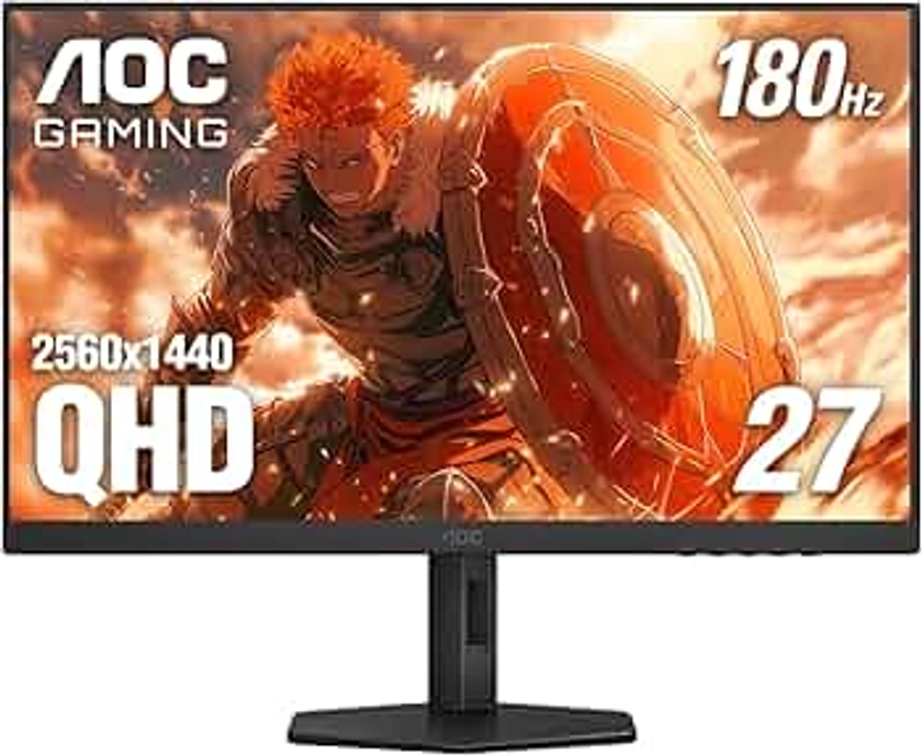 AOC Q27G4XN 27" Gaming Monitor, 2K QHD 2560x1440, 180Hz 1ms, Adaptive-Sync, Height Adjustable, 2X HDMI 2.0, 1x Display Port, Xbox/PS5/Switch Ready, 3-Year Zero-Bright-dot