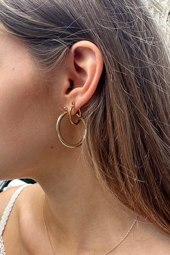 Gold Stainless Steel Hoop Earring Set