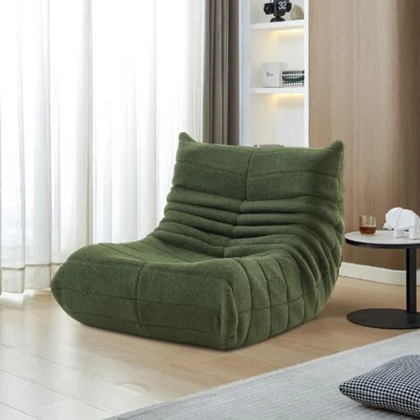 Fauteuil relax, avec mousse monobloc à haute densité, fauteuil lounge en sherpa, design ergonomique, Chaise de sol capitonné - Vert