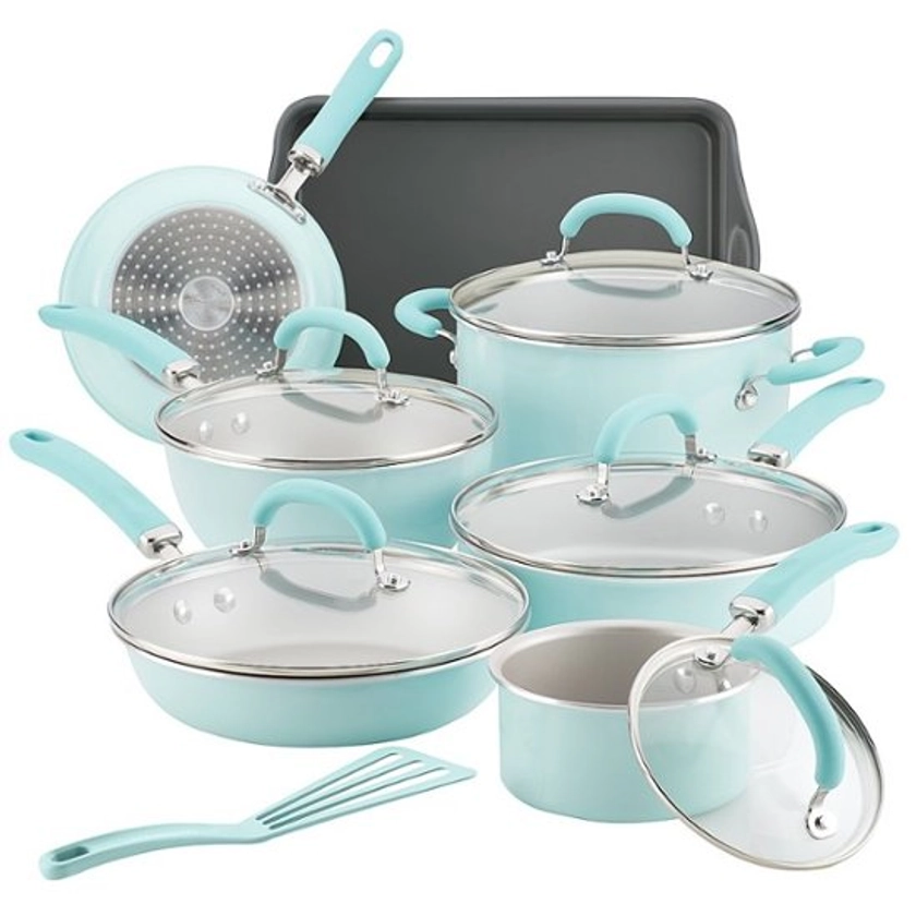 Rachael Ray Create Delicious 13-Piece Cookware Set Teal Shimmer 12144 - Best Buy