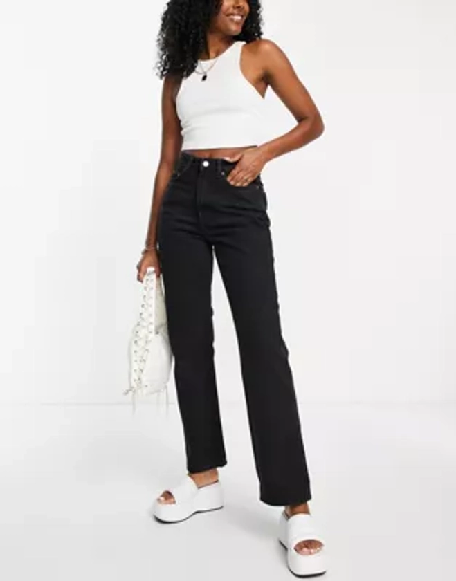 Weekday - Rowe - Jean droit taille haute en coton biologique mélangé - Noir écho  | ASOS