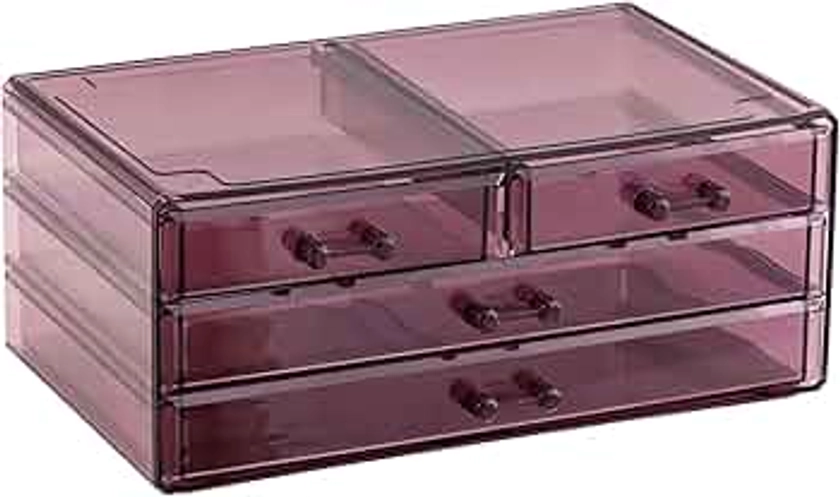 Cq acrylic Hair Clip Organizer With 4 Drawers,Stacking Make Up Organizers and Storage And Desk Purple Containers and Bathroom Cabinet Organizers and Storage For Palettes,Cosmetic,and Beauty For Vanity