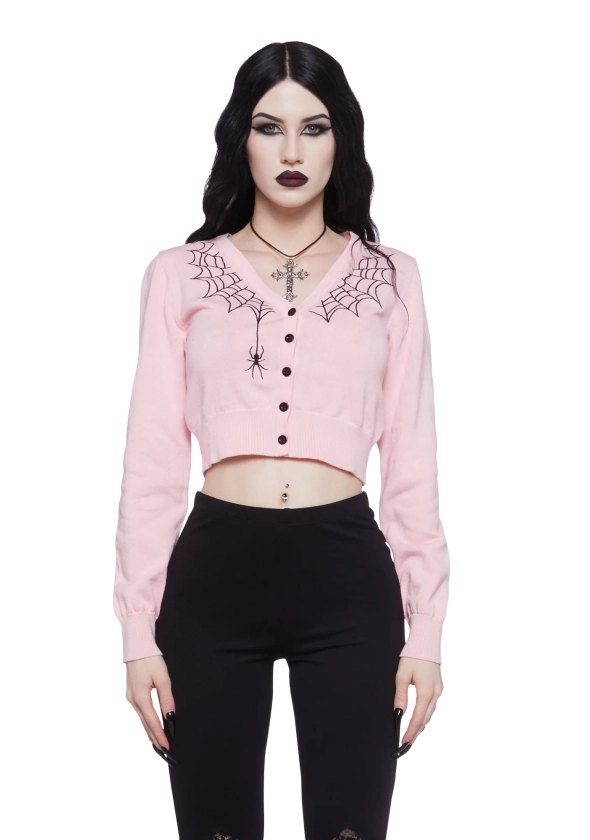 Widow Spider Embroidered Cardigan - Pink