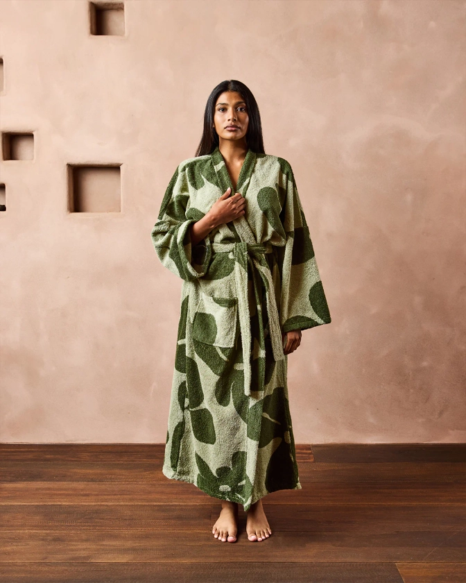 Sage & Olive 100% French Flax Linen Floral Bath Robe