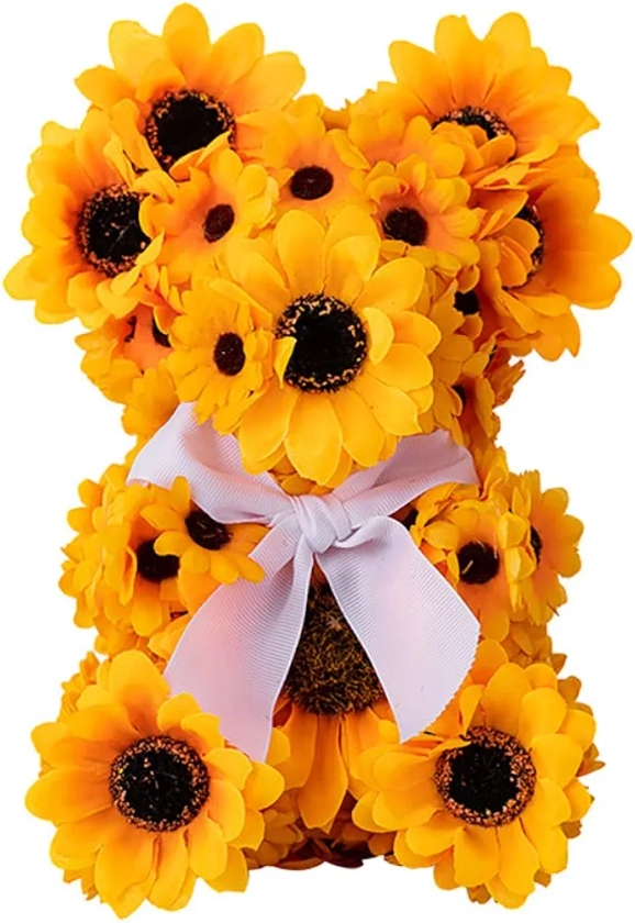Mothers Day Artificial Flower Mother's Day Sunflower Floral Teddy Bear Gifts for Her Mother Day Women Gifts for Mom Gifts Birthday Girlfriend Gifts Flower Bear for Mom Artificial Sunflower