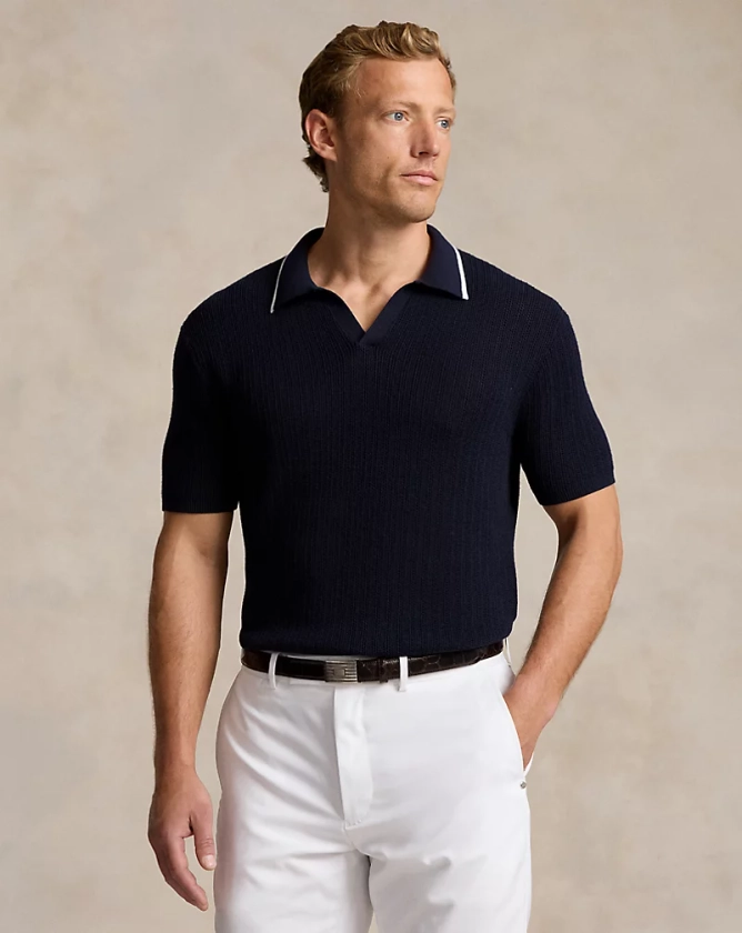Textured Cotton Short-Sleeve Sweater