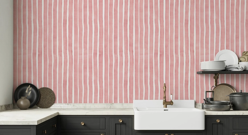 Decorative Watercolor Stripes - Pink - papier peint tendance - Photowall
