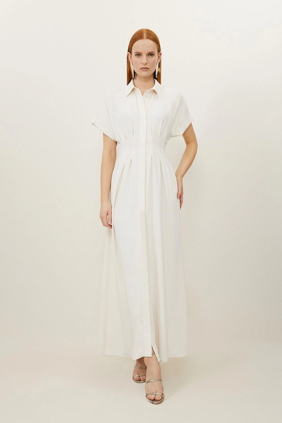 Petite Soft Tailored Belted Darted Midi Shirt Dress | Karen Millen