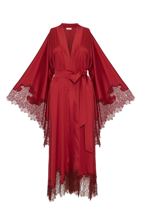 Red Lace Detailed Maxi Red Robe