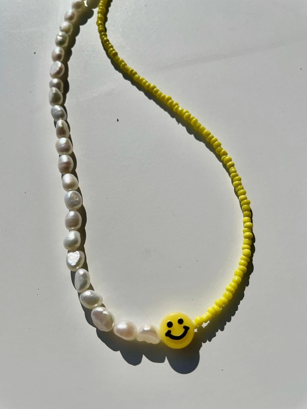 Yellow and Freshwater Pearl Beaded Handmade Phone Strap Accessory 