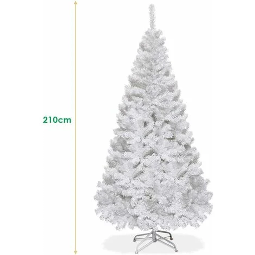 COSTWAY Sapin de Noël Arbre de Noël Artificiel pour Décoration de Noël Matériau PVC avec Pied en Métal Blanc 2.1M