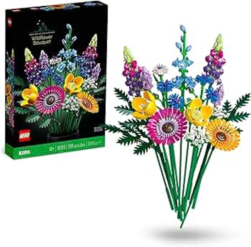 LEGO 10313 Icons Wildflower Bouquet Set, Artificial Flowers with Poppies and Lavender, Crafts for Adults, Home Décor, Gifts for Women, Men, Her & Him, Botanical Collection