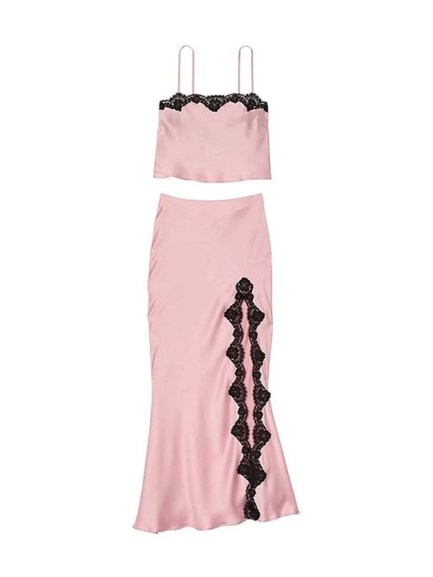 Buy Chalk Rose Pink Satin Lace-Trim Cropped Top & Slip Skirt Set from the Victoria's Secret UK online shop