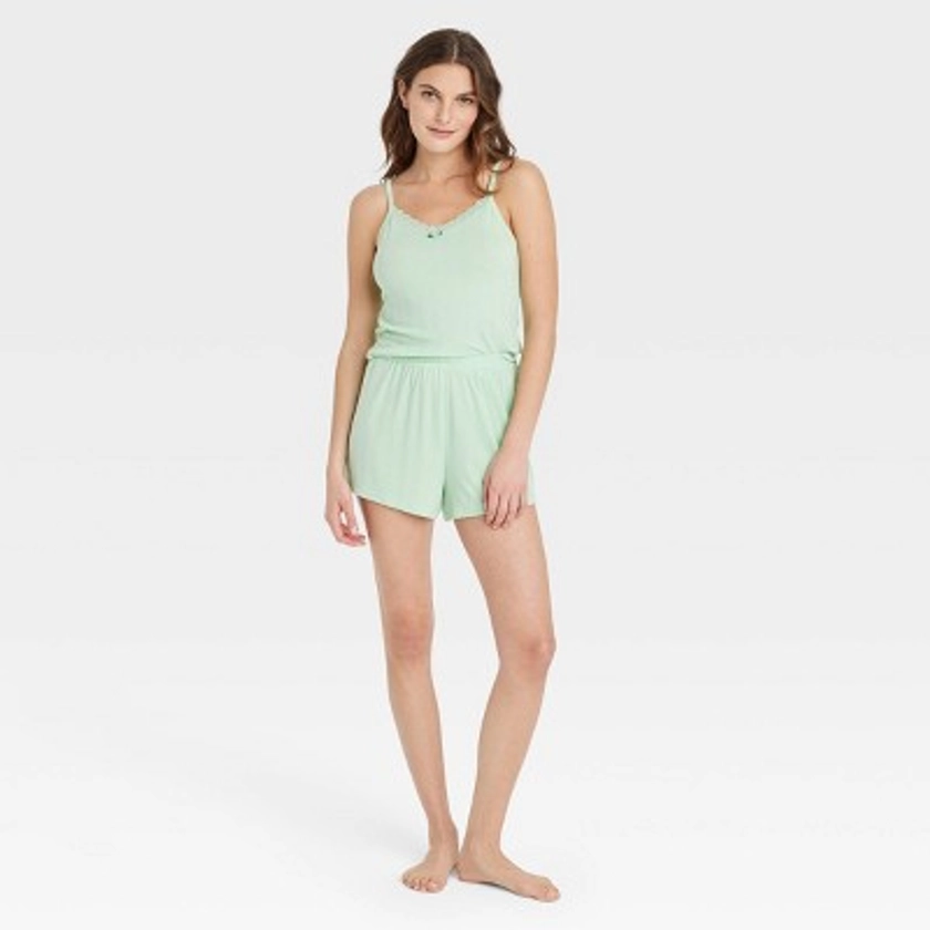 Women's Lace Trim Pajama Set - Colsie™ Green L
