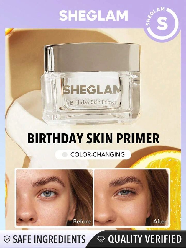 SHEGLAM Birthday Skin Primer-Pigment Perfector Invisible Pore Color-Correcting Primer Hydrating Pigmented Orange Essential Oil Lightweight White Face Primer Black Friday Winter Gifts Primer