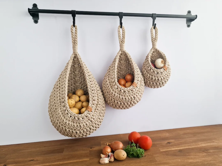 Hanging Wall Storage Basket, Kitchen Vegetables Bag, Bathroom Basket, Crochet Home Decor, Wardrobe Storage Basket, Mother's Day Gift - Etsy France