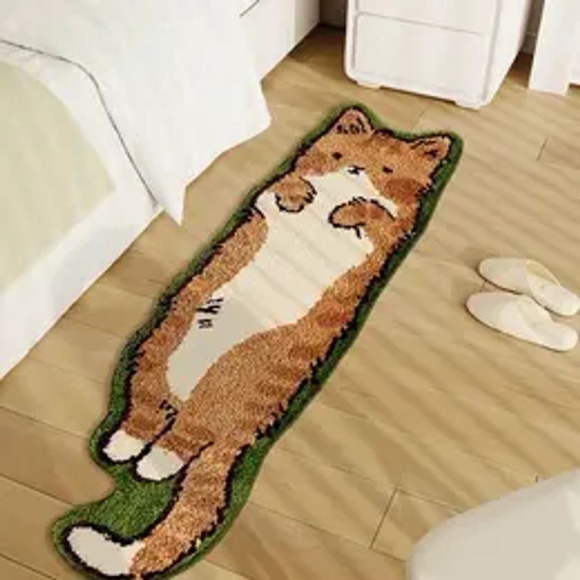 Cute Cartoon Cat Tufted Rug, Non-Slip Soft Polyester Indoor Rug for Bedroom or Living Room Decor, Animal Pattern