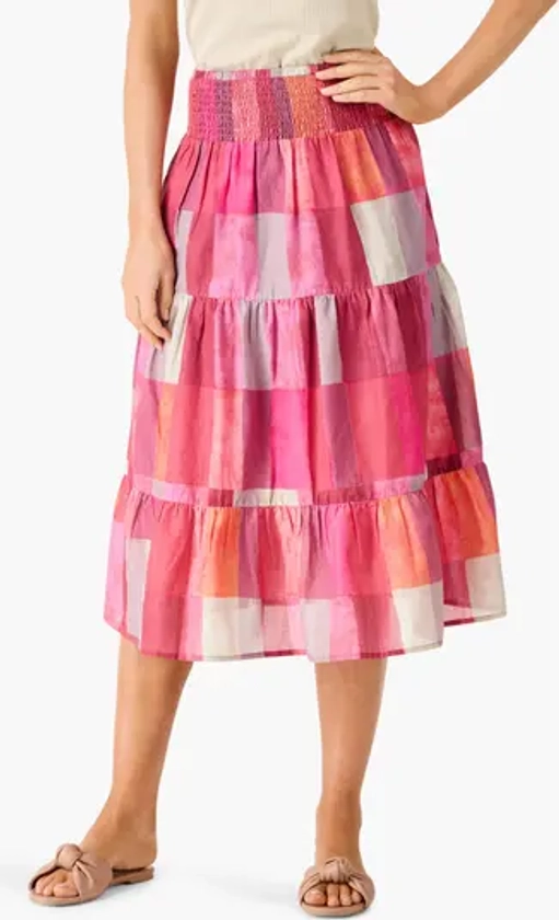 Sunset Plaid Cotton Midi Skirt