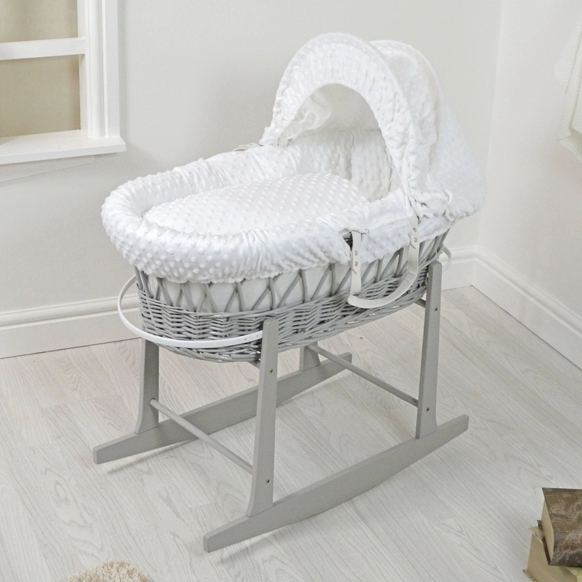 4Baby Padded Grey Wicker Moses Basket & Rocking Stand