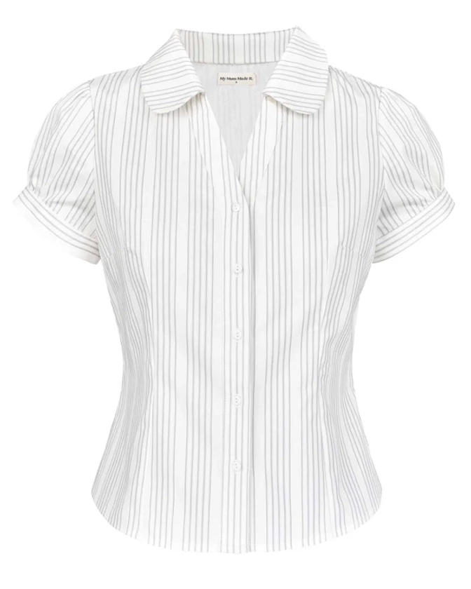 Button Fitted Blouse - Chalk Stripe