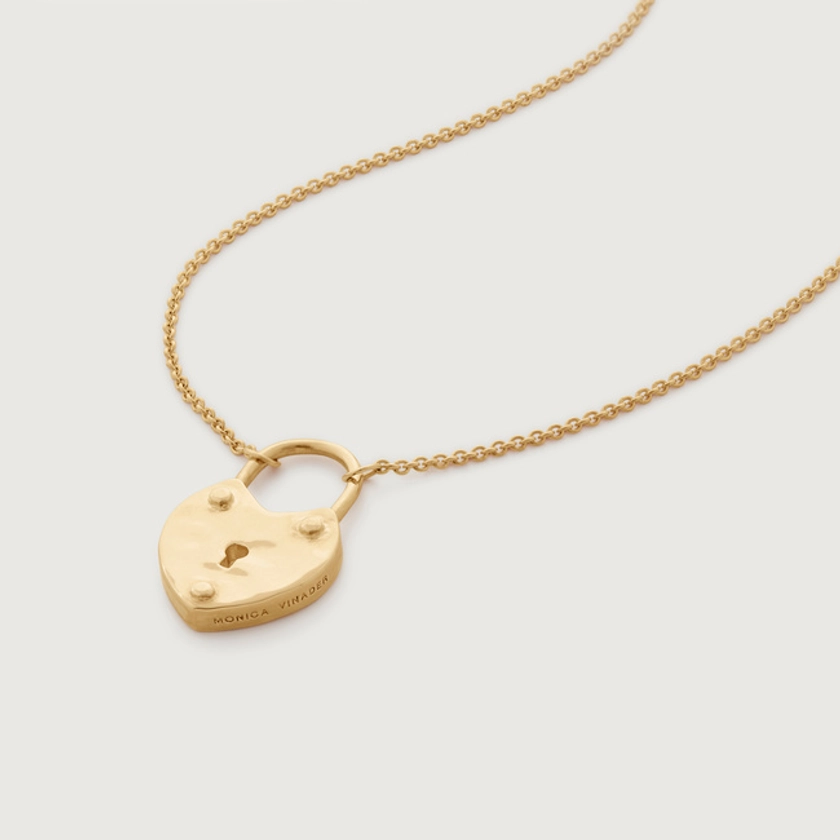 Gold Vermeil Heart Padlock Fine Chain Necklace 41-46cm/16-18&#039;