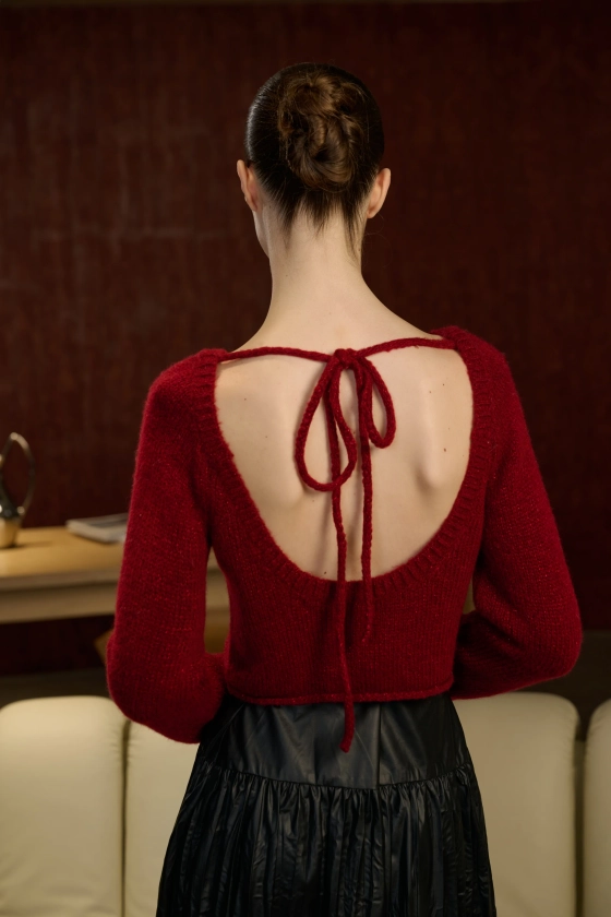 Open back cropped sweater