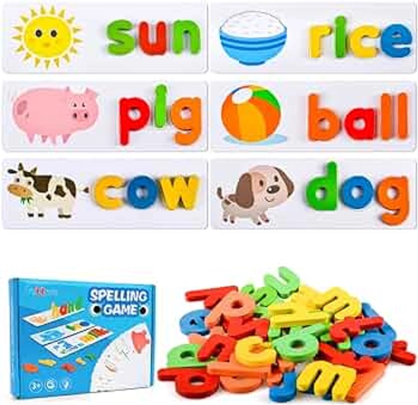 Toddlers Preschool Learning Toys for Girls Boys Age 2 3 4, Kid Alphabet Spell Educational Game Toy for 1-4 Year Old Girl Boy Baby Birthday Gift Kindergarten Sight Word Letter Puzzle Toys for Girl Boy