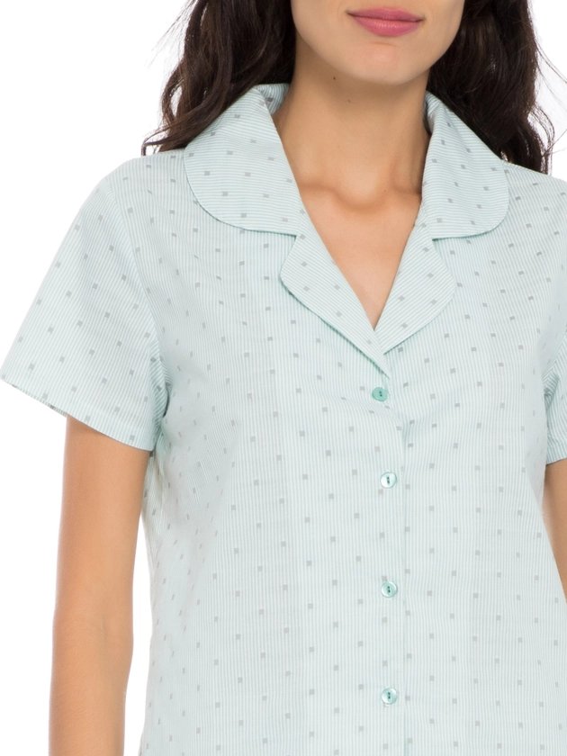Pijama Camisa e Short Estampado - Market 33 - Verde - Oqvestir