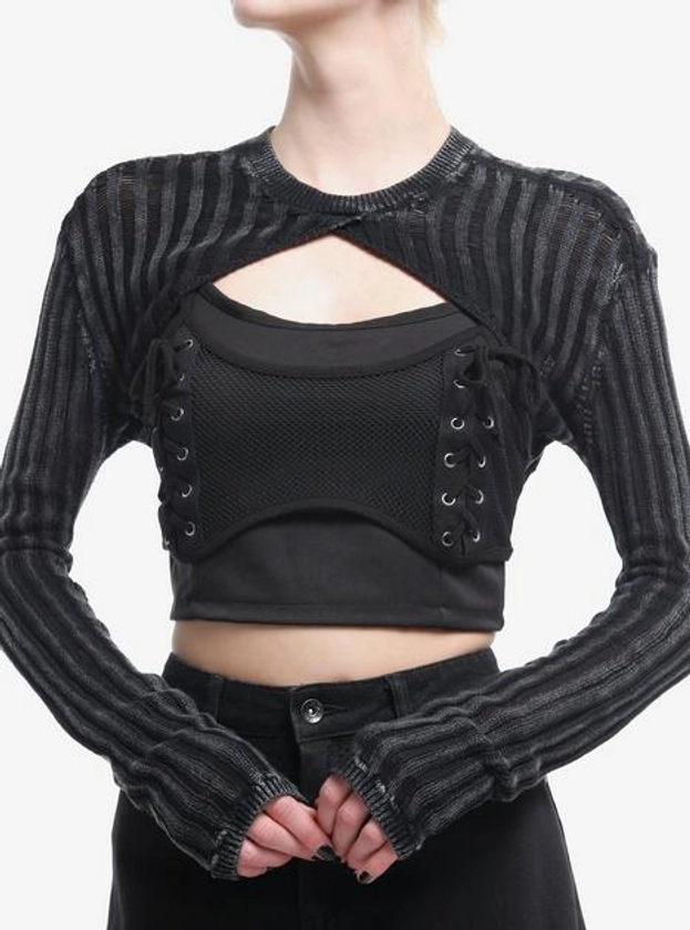 Social Collision Dark Wash Open Bolero Girls Crop Shrug | Hot Topic