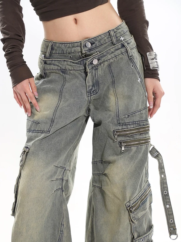 Pocketed Workwear Casual Denim Jeans | Byunli