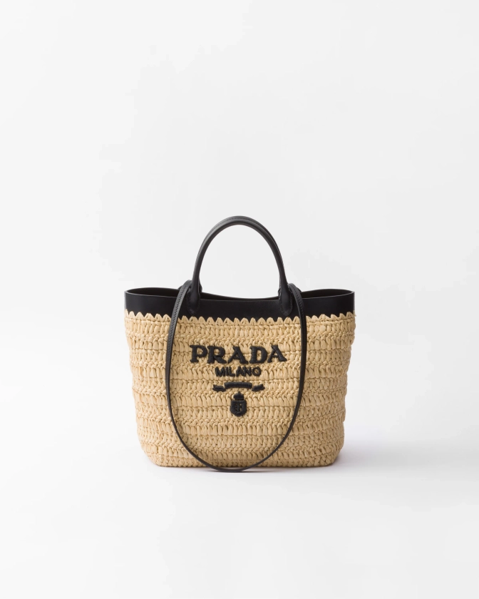 Petit Cabas En Crochet Et Cuir Fauve/noir | PRADA