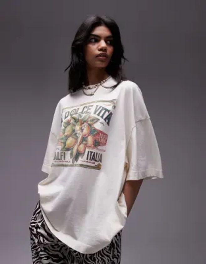 Topshop - T-shirt à imprimé graphique La Dolce Vita - Écru | ASOS