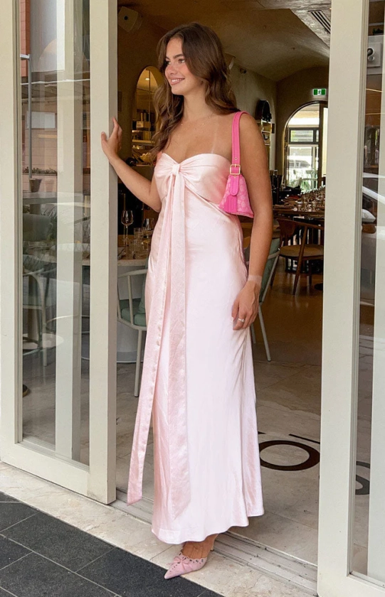 Ariella Pink Satin Strapless Maxi Dress