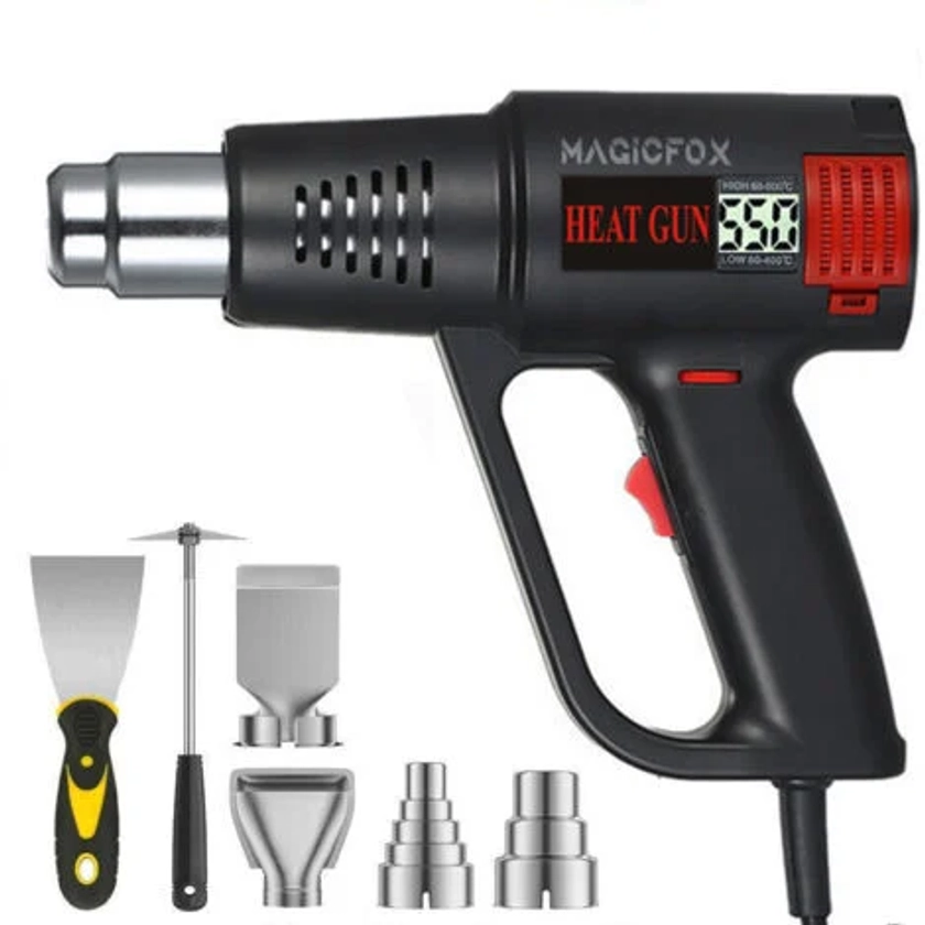 Décapeur Thermique, 2000W Magicfox, Pistolet Thermique Températures réglables 60-600℃ avec 6 Accessoires - écran LCD