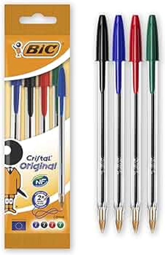 BiC Cristal Original Ballpoint Pens, Assorted Colours, Pack of 4