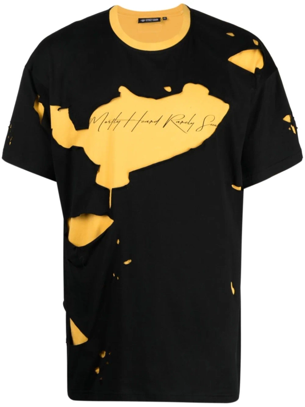 Mostly Heard Rarely Seen Ripped logo-print Cotton T-shirt - Farfetch