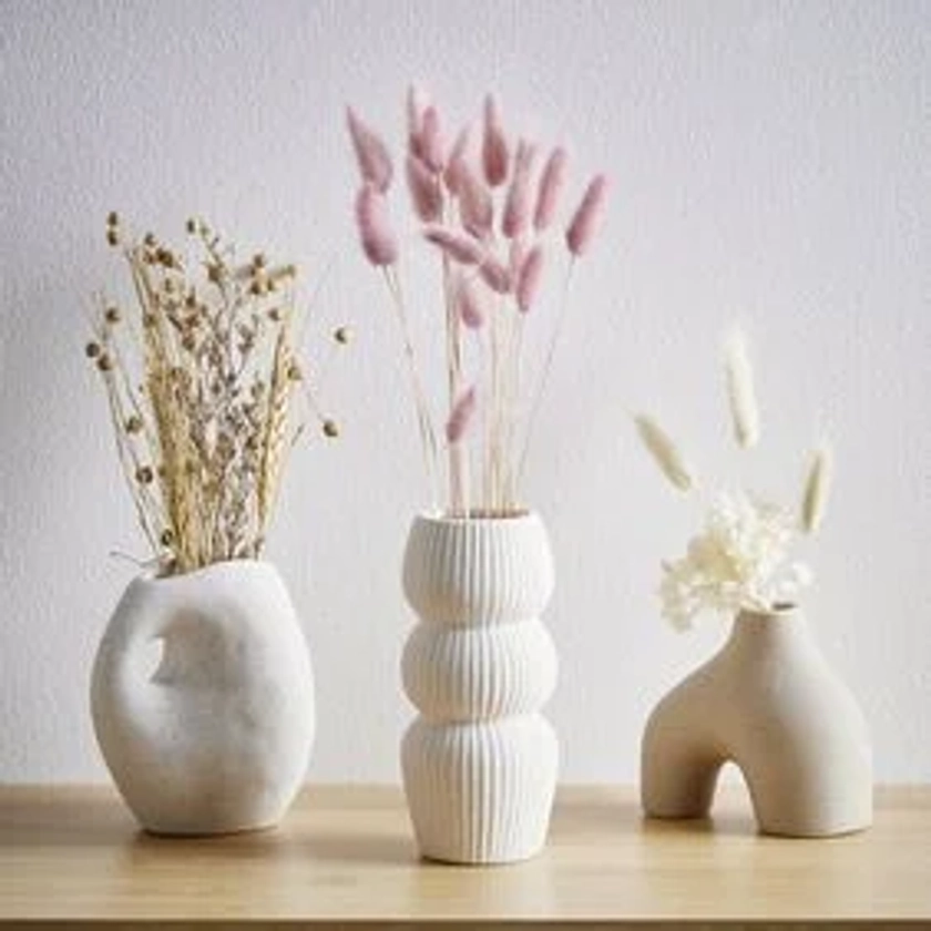 Lot de 3 vases déco céramique organique blanc ou beige