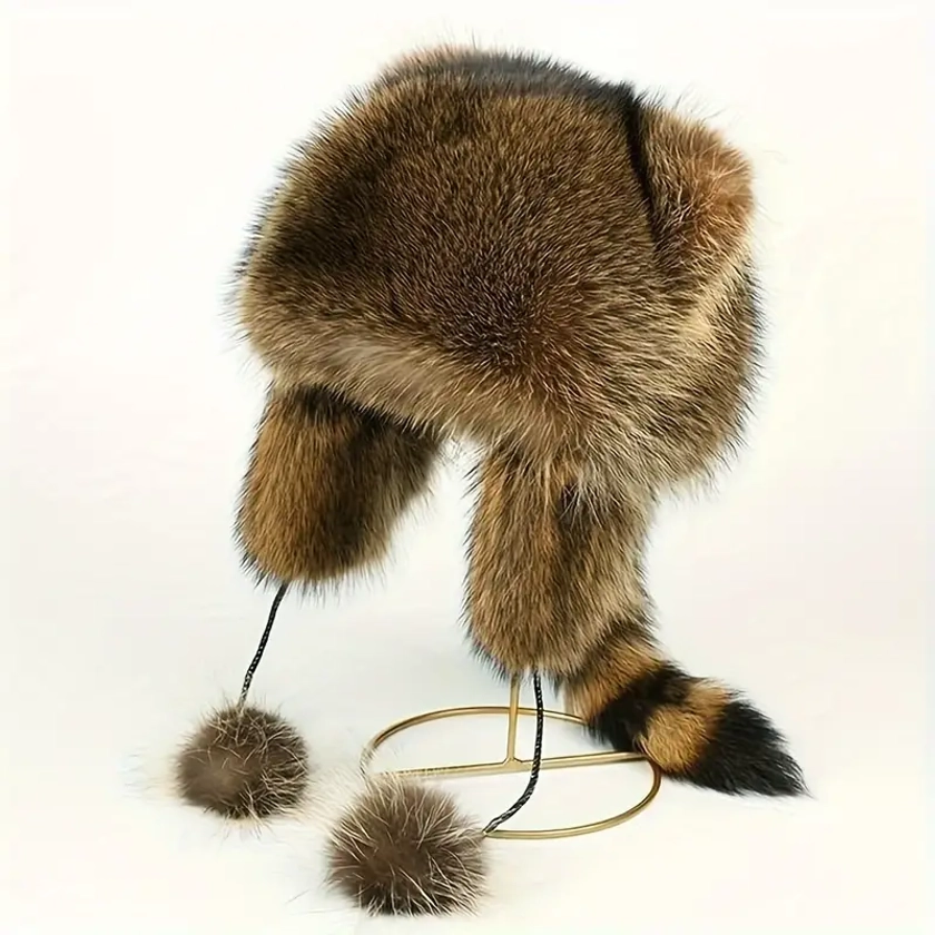 Classic Faux Fur Bomber Hats Trendy Brown * Hat Thick Coldproof Fluffy * Hats For Women daily uses